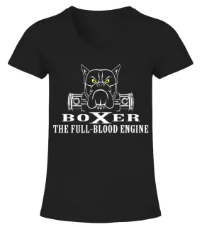 002.BK-Boxer engine 911 turbo fans Camiseta cuello pico Mujer