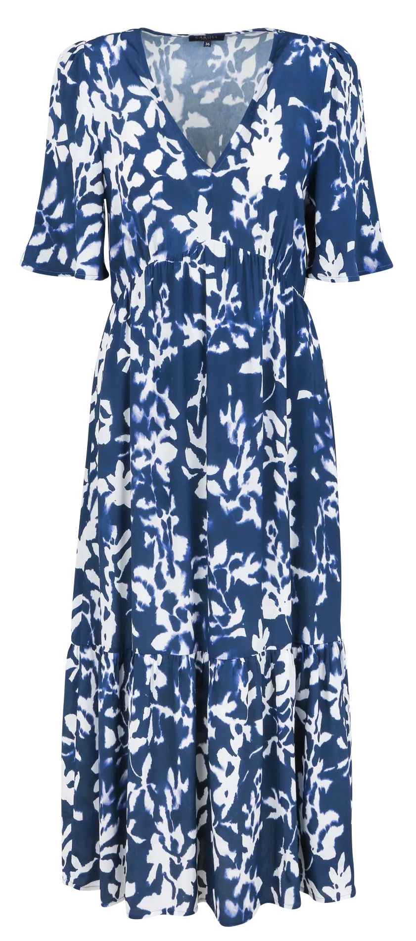 CAROLL TANIA1 - Vestido largo estampado con cuello de pico en azul