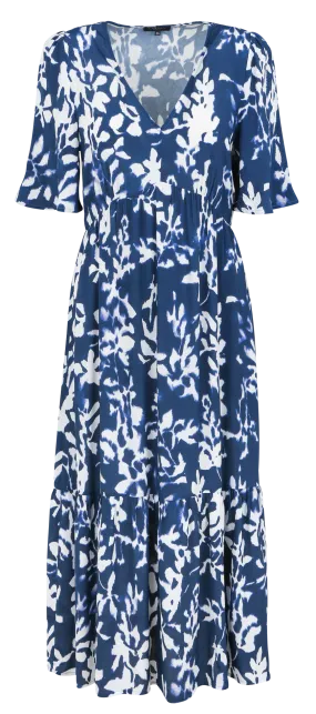 CAROLL TANIA1 - Vestido largo estampado con cuello de pico en azul