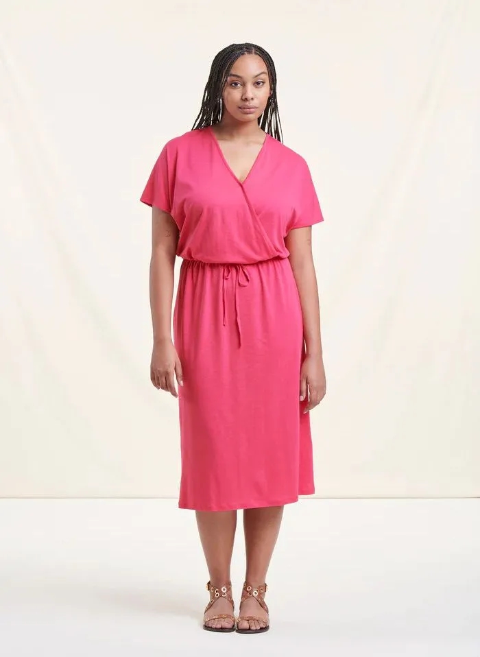 LA FEE MARABOUTEE Vestido midi ajustable con cuello de pico en rosa