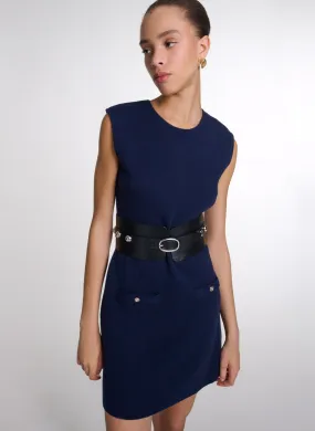 MAJE Vestido corto con cuello alto en azul