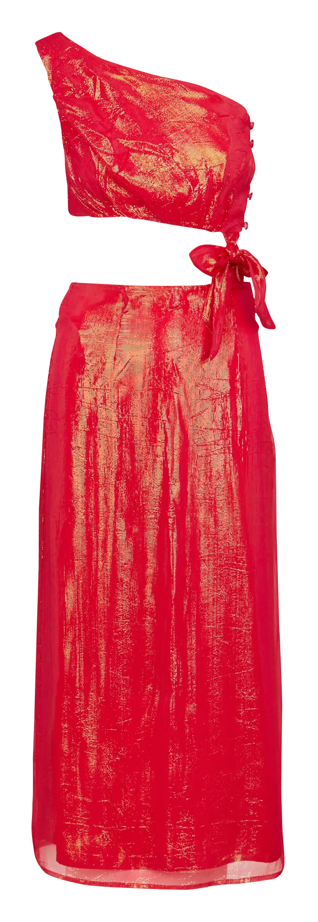 SUNDRESS EUGENE - Vestido largo asimétrico metalizado en rojo