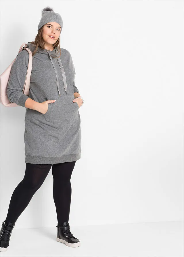 Vestido tipo sudadera Gris jaspeado