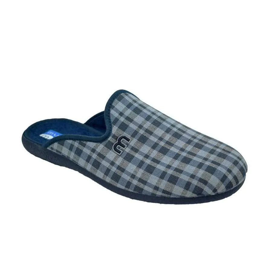 ZAPATILLA MURO 983 TELA CUADROS MARINO PANTUFLA DE CASA CÓMODA Y FRESCA PARA HOMBRE 26915